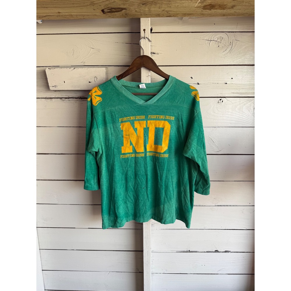 Vintage Artex Notre Dame Fighting Irish Jersey Shirt Green XL 3/4 Sleeve USA